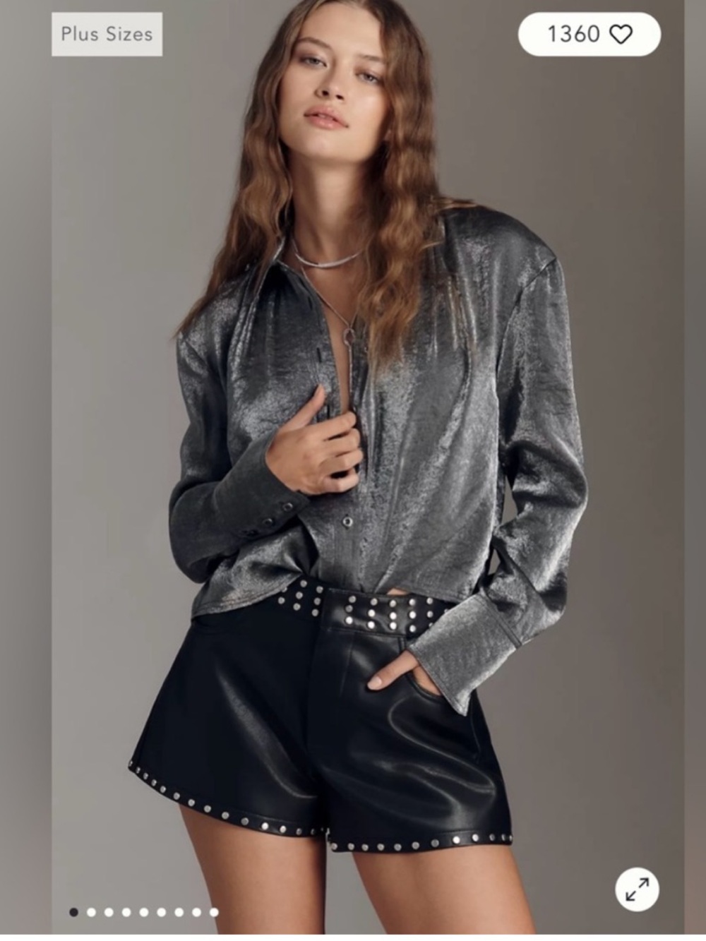 Anthropologie / Pilcro metallic silver cropped button down shirt